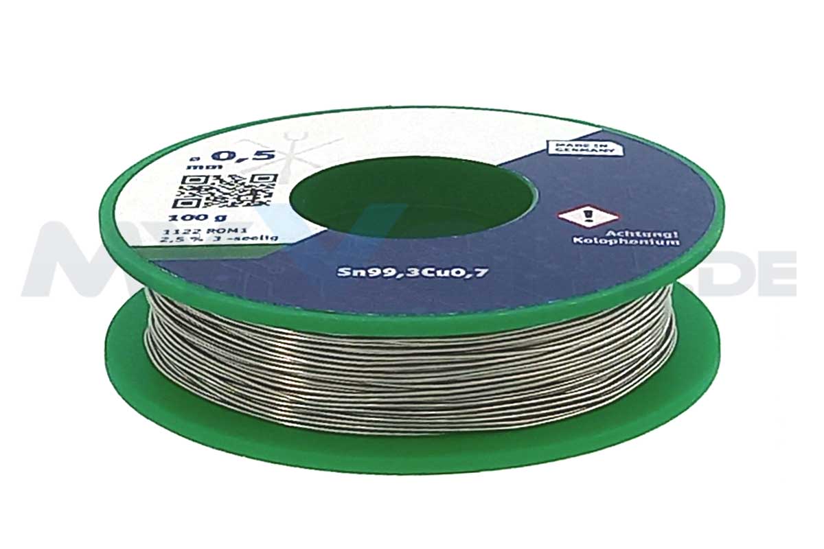 Lötzinn bleifrei Ø 0,5mm ( 100g ) Sn99,3Cu0,7 / F-SW 26 Lötzinn bleifrei Ø 0,5mm ( 100g ) Sn99,3Cu0,7 / F-SW 26