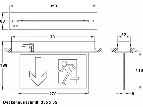 Fluchtwegleuchte mit LED-Technik (Deckeneinbaumontage)