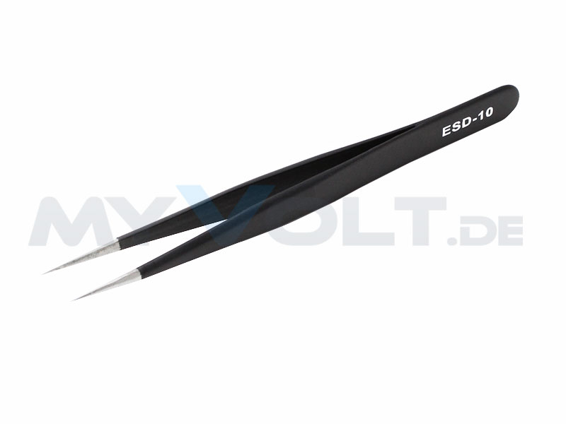 SMD-Edelstahl-Pinzette mit schwarzer ESD-Beschichtung 9,1/110mm