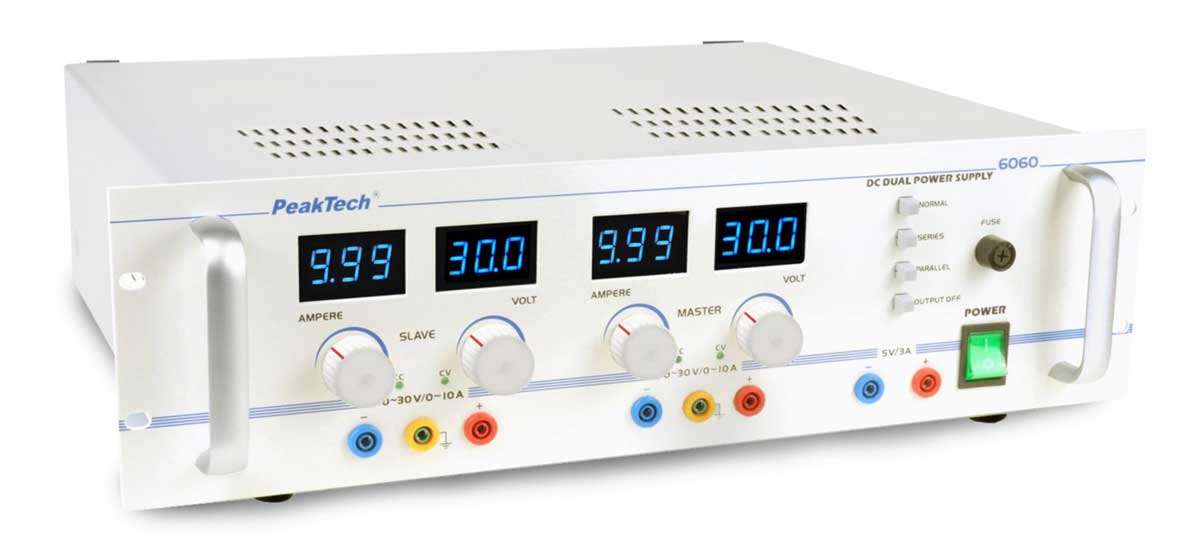 Labornetzgerät 19" 2x 0-30V / 0-10A PeakTech 6060
