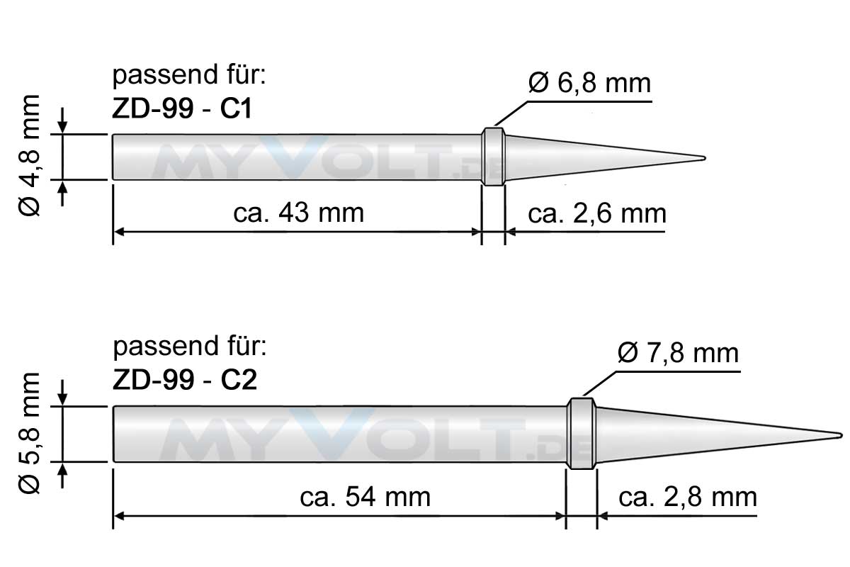 Lötspitze 0,8mm (bleistiftspitz) für ZD99 (48 Watt / 58 Watt)