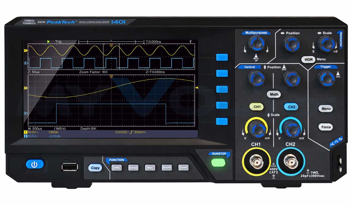 Speicheroszilloskop PeakTech P-1401 - 2CH - 10MHz - Digital-Oszilloskop Speicheroszilloskop PeakTech P-1401 - 2CH - 10MHz - Digital-Oszilloskop