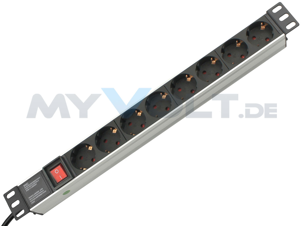 Aluminium Steckdosenleiste 19 Zoll mit 8 Steckplätzen Aluminium Steckdosenleiste 19 Zoll mit 8 Steckplätzen