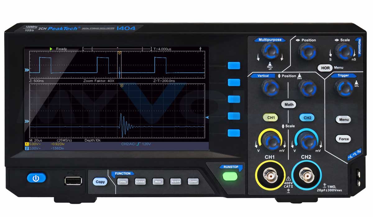 Speicheroszilloskop PeakTech P-1404 - 2CH - 100MHz - Digital-Oszilloskop Speicheroszilloskop PeakTech P-1404 - 2CH - 100MHz - Digital-Oszilloskop