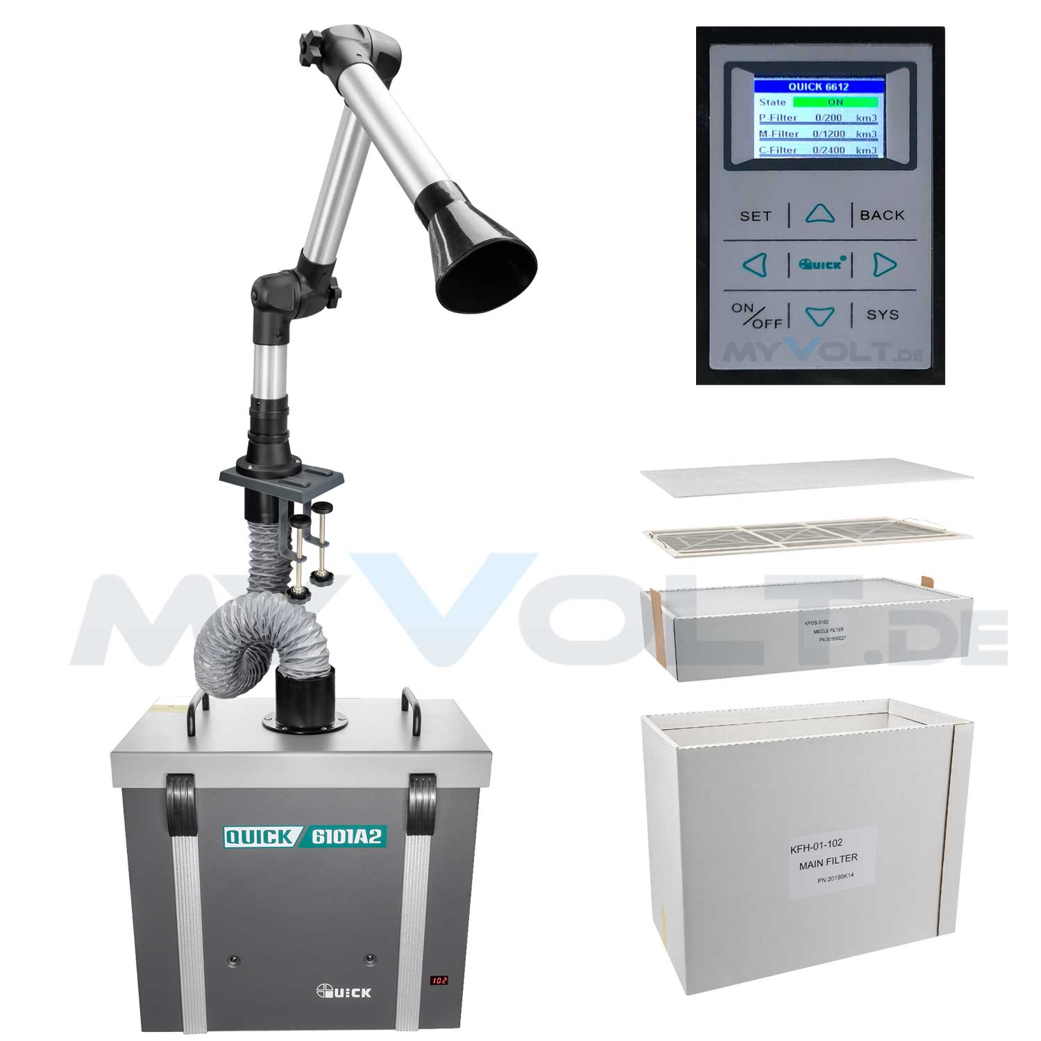 Lötrauchabsaugung mit Aluminiumrohr Absaugarm Quick QU6101A2  Filtersystem  Lötrauchabsaugung mit Aluminiumrohr Absaugarm Quick QU6101A2  Filtersystem