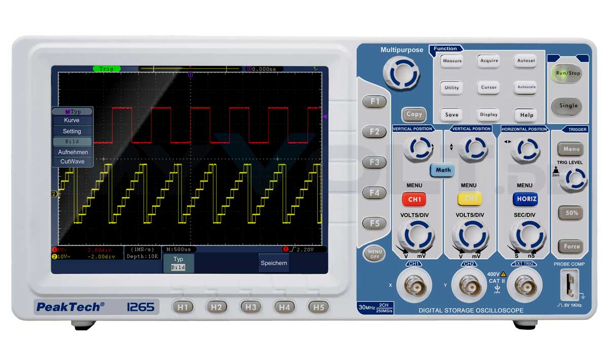 Speicheroszilloskop PeakTech P-1265 - 2CH - 30MHz - Digital-Oszilloskop Speicheroszilloskop PeakTech P-1265 - 2CH - 30MHz - Digital-Oszilloskop