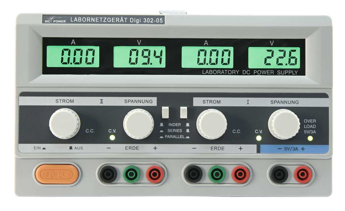 Labornetzgerät 2x 0-30V / 0-5A LCD-Anzeige Digi-302-05