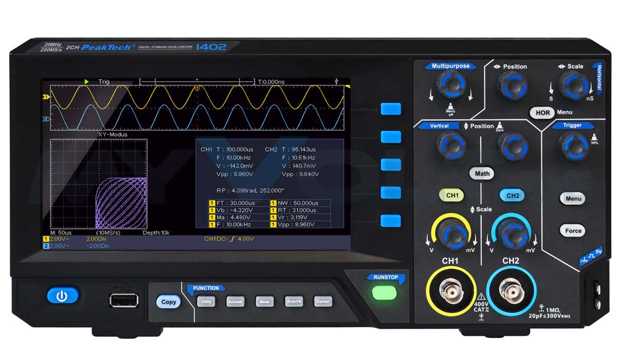 Speicheroszilloskop PeakTech P-1402 - 2CH - 20MHz - Digital-Oszilloskop