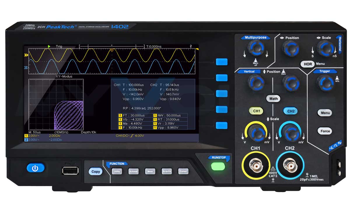 Speicheroszilloskop PeakTech P-1402 - 2CH - 20MHz - Digital-Oszilloskop Speicheroszilloskop PeakTech P-1402 - 2CH - 20MHz - Digital-Oszilloskop