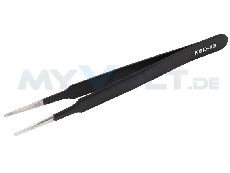SMD-Edelstahl-Pinzette mit schwarzer ESD-Beschichtung 10,1/120mm