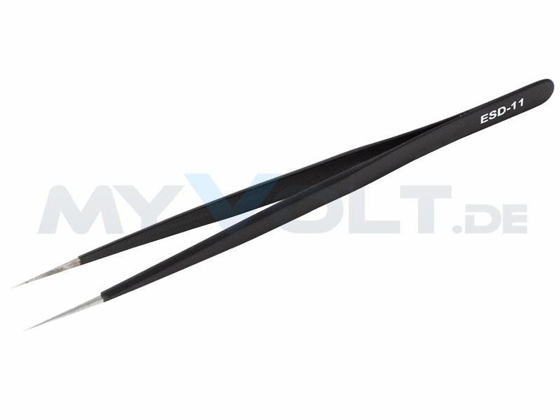 SMD-Edelstahl-Pinzette mit schwarzer ESD-Beschichtung 7,7/120mm
