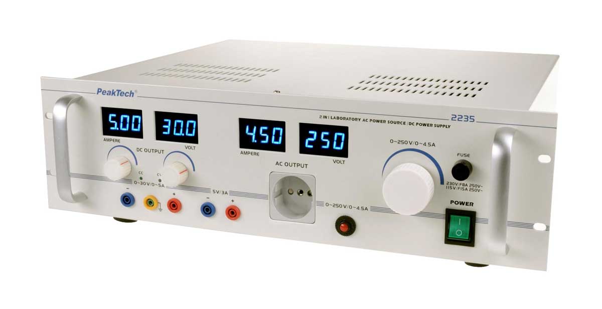 Labornetzgerät 0-30V / 0-5A und Regeltrenntrafo 1000 Watt PeakTech 2235 Labornetzgerät 0-30V / 0-5A und Regeltrenntrafo 1000 Watt PeakTech 2235