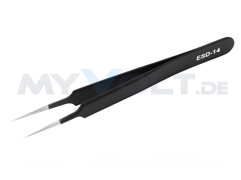 SMD-Edelstahl-Pinzette mit schwarzer ESD-Beschichtung 9,7/110mm