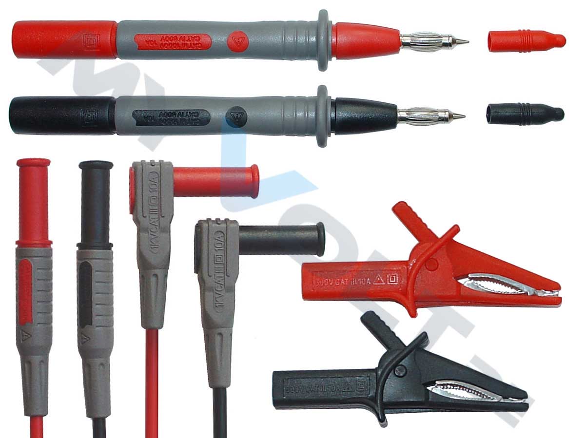 Messleitungen-Set mit 4mm Federkorb und Krokoklemmen Messleitungen-Set mit 4mm Federkorb und Krokoklemmen