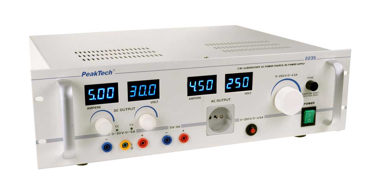 Labornetzgerät 0-30V / 0-5A und Regeltrenntrafo 1000 Watt PeakTech 2235